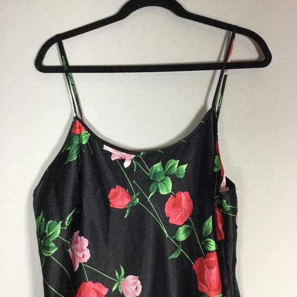 Black satin rose print camisole adjustable spaghetti straps witchy 1XL - Picture 2 of 7